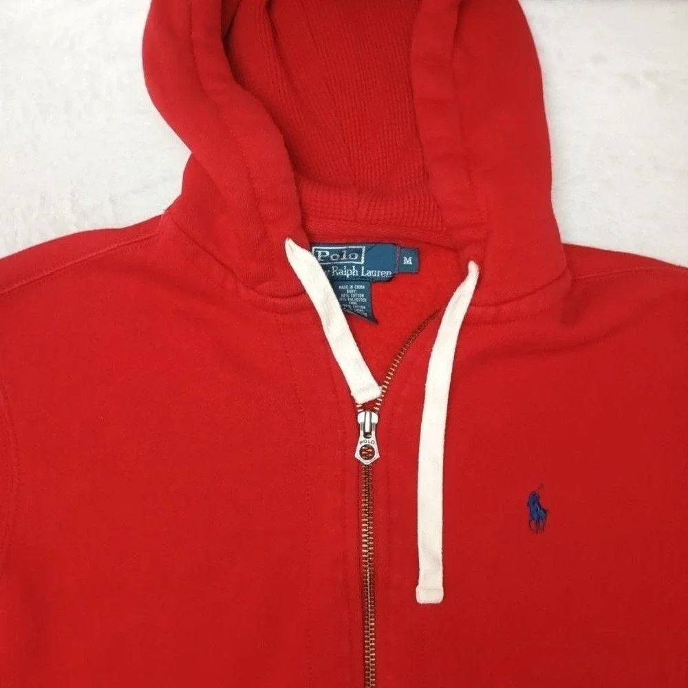 Polo Ralph Lauren Hoodie Mens M Red Full Zip Heavyweight Pockets Logo Classic